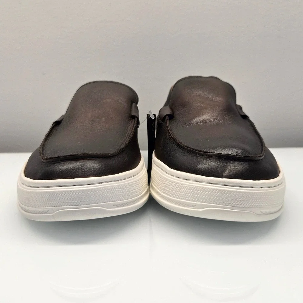 Leather Loafer Sneakers Men 10 Luggage Brown Moc Toe Slip On Quiet Luxury NWT